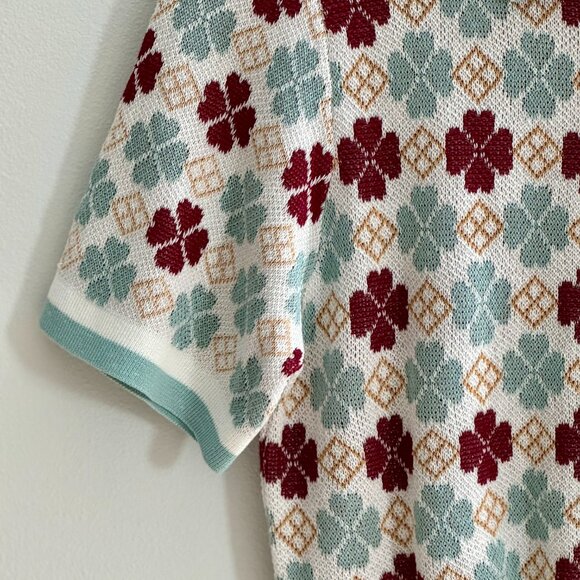 SHEIN Women's Geo Pattern Patch Pocket Button Front Knit Cropped Polo Top S NWOT - Picture 5 of 7